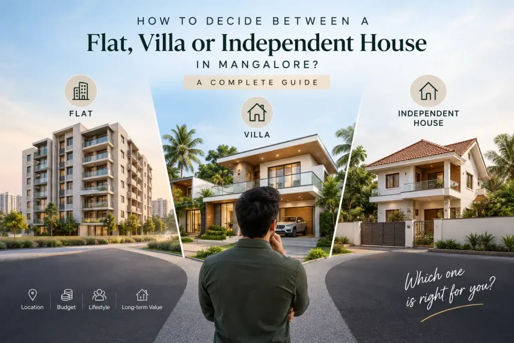 Comparison between buying a luxury flat, a villa, and an independent house in Kadri Mangaluru.